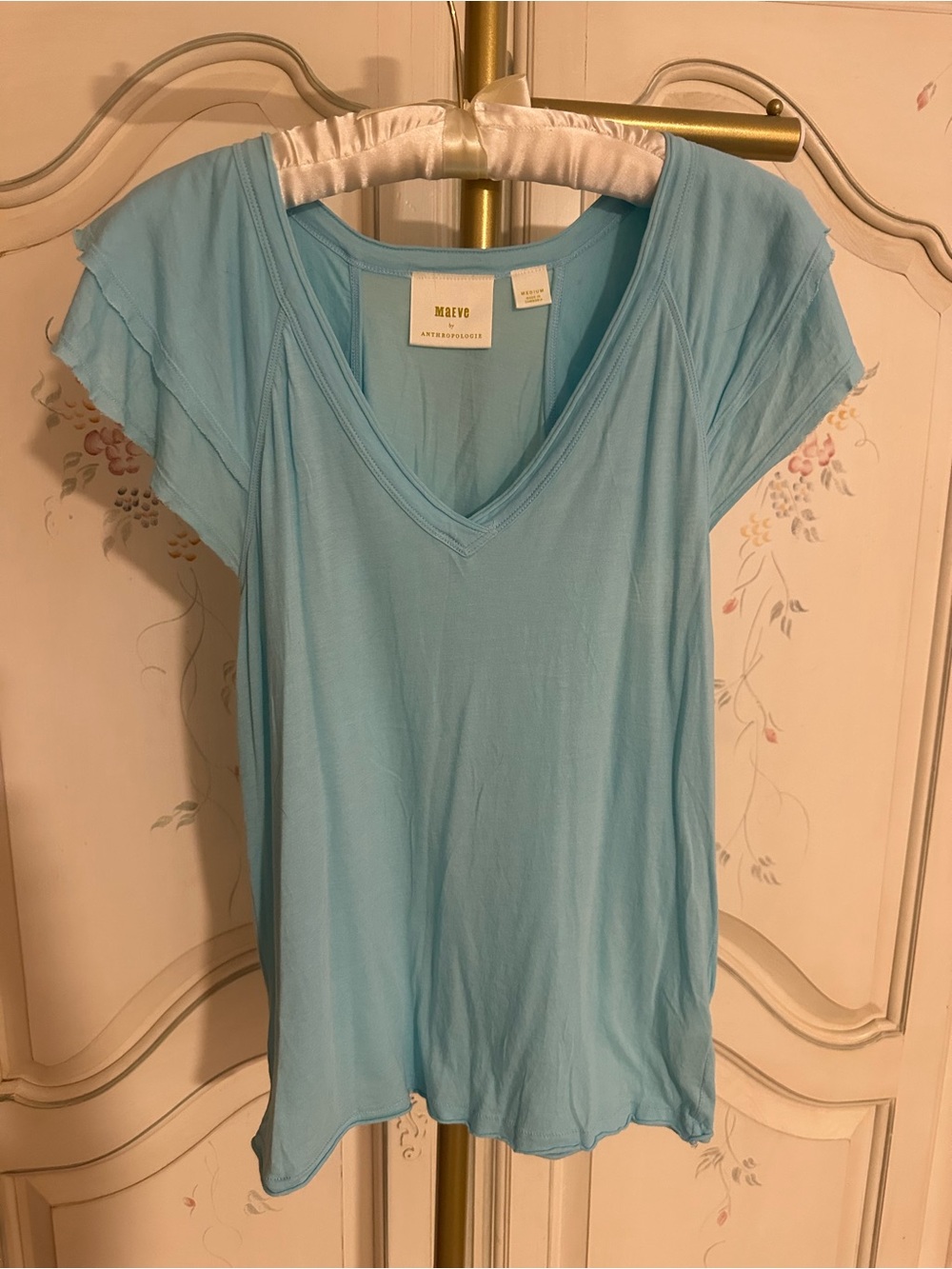 Anthropologie Maeve Light Turquoises V-Neck Short Sleeve Tee